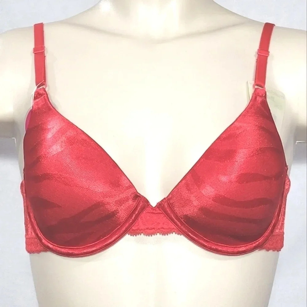 34C Maidenform 7122 One Fabulous Fit Jacquard Satin UW Bra Red NWT
